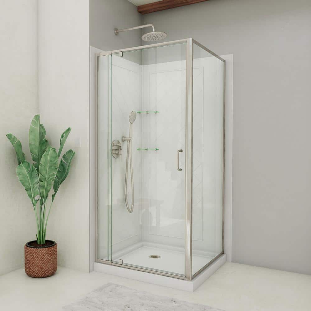 Flex 36" Square Frameless Shower Enclosure with Brushed Nickel Hardware