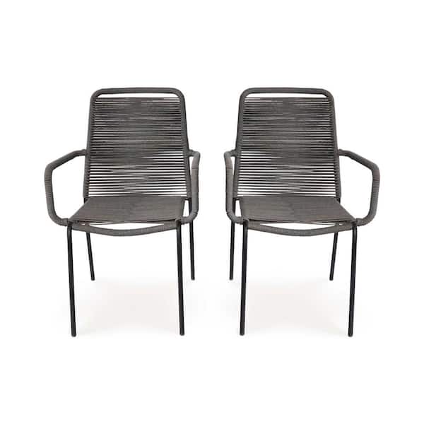 Palaio 2-Piece Stackable Gray Wicker Outdoor Dining Chair