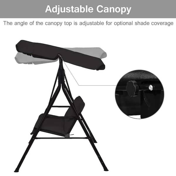 2-Person Steel Loveseat Cushioned Patio Swing in Coffee HY