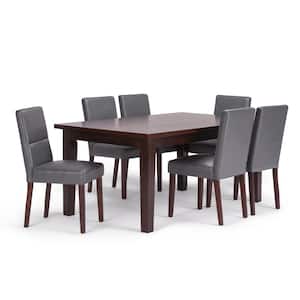 Ashford 7-Piece Dining Set with 6 Upholstered Dining Chairs in Stone Grey Faux Leather and 66 in. Wide Table