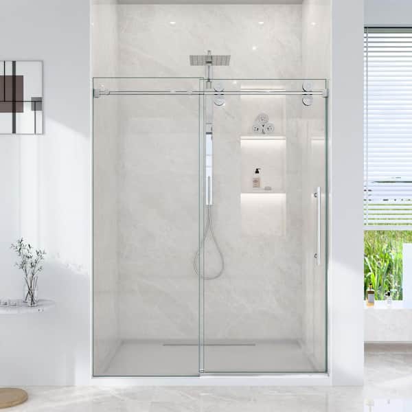 Daley 60 in. W x 72 in. H Frameless Single Sliding Semi Frameless Shower Door in Chrome with Bypass Design