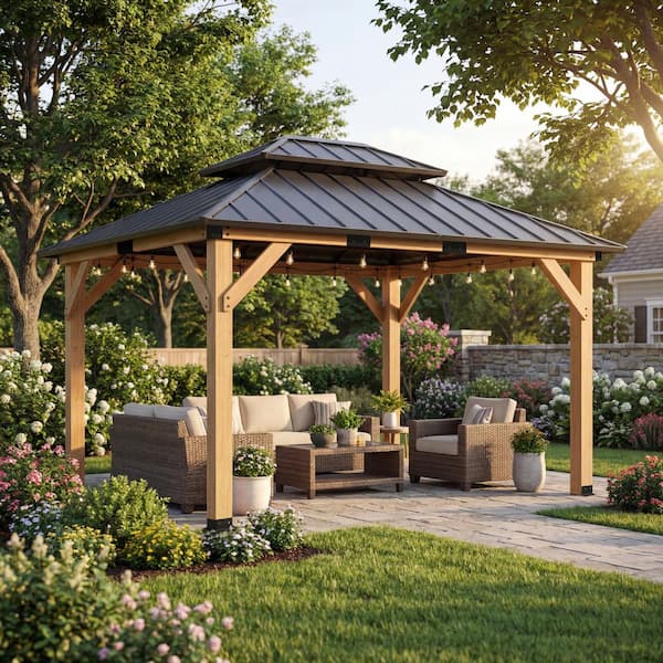 Tozey 12 ft. x 16 ft. Natural Cedar Wood Gazebos T-GZB1259-160BG
