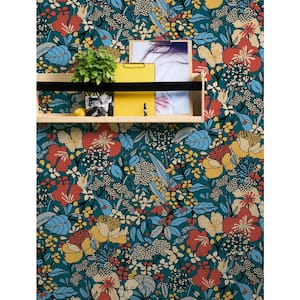 Zetta Floral Riot Blue Non Pasted Non Woven Wallpaper Sample