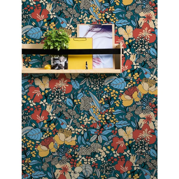 Zetta Floral Riot Blue Non Pasted Non Woven Wallpaper Sample