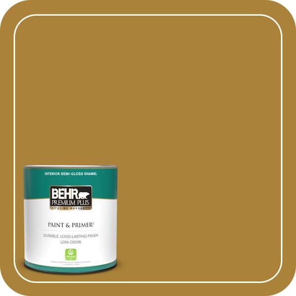 BEHR PREMIUM PLUS 1 qt. #340D-7 Golden Green Semi-Gloss Enamel Low Odor Interior Paint & Primer