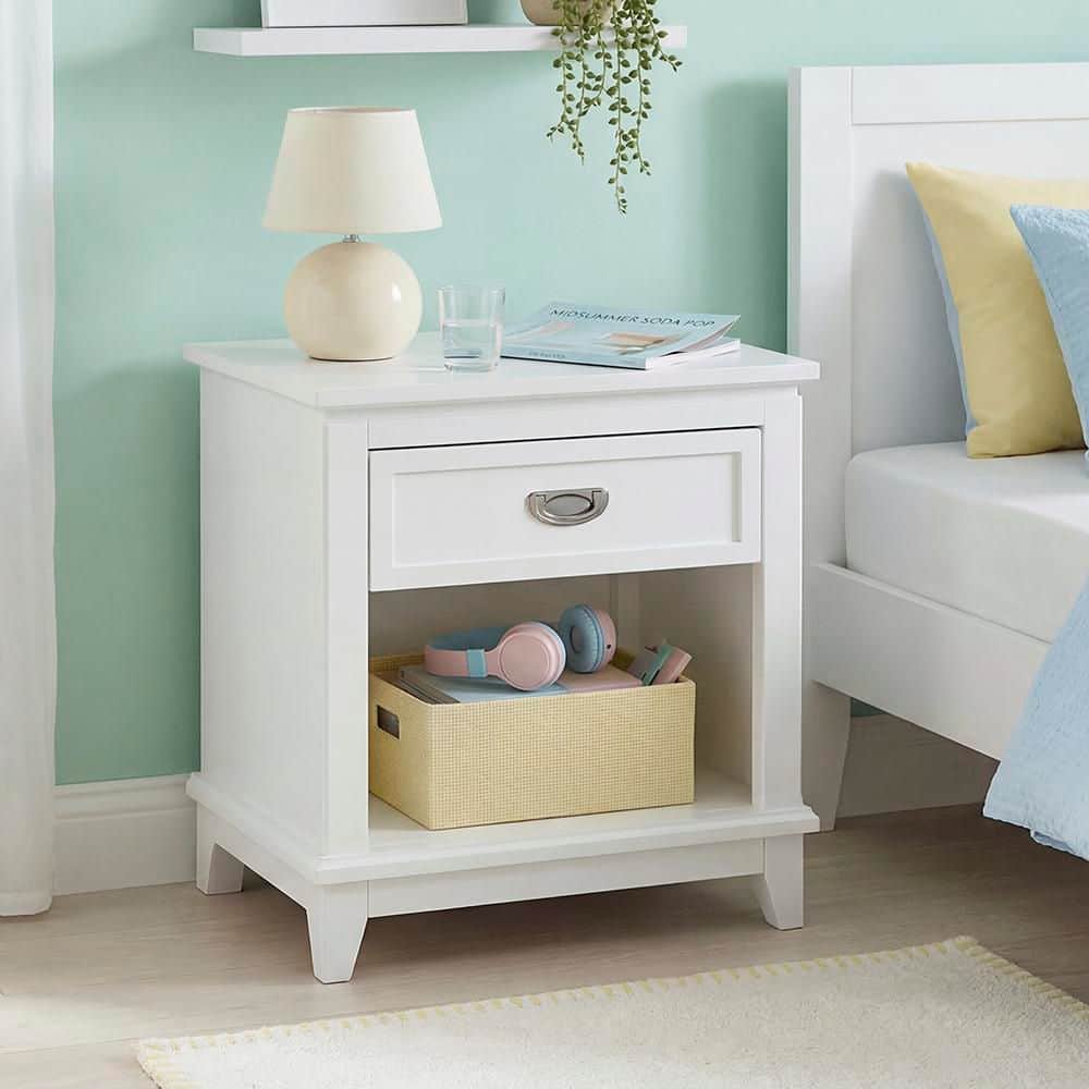 Lazzara Eliza White Wood Frame 1 Drawer 24 in. Nightstand B2024WH