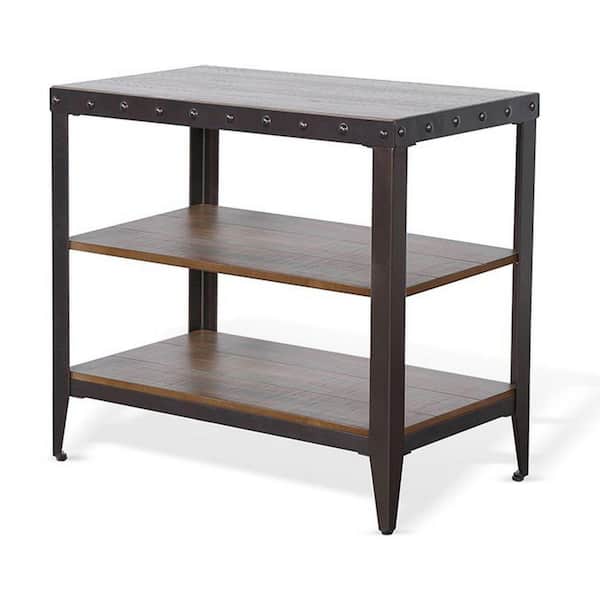 Benjara 28 in. Brown and Black Rectangle Wood End Table with 2 Shelves