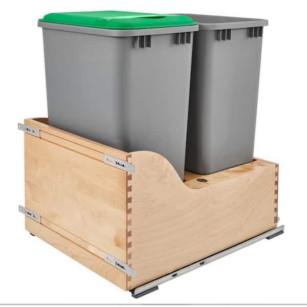 Metallic Silver Double Pull Out Trash Can 50 Qt w/ Soft-Close, 18 in. W