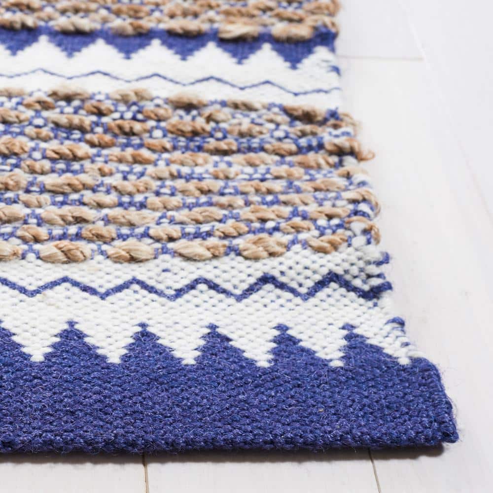 Handmade Blue and Natural Geometric Wool Area Rug 6' x 9'