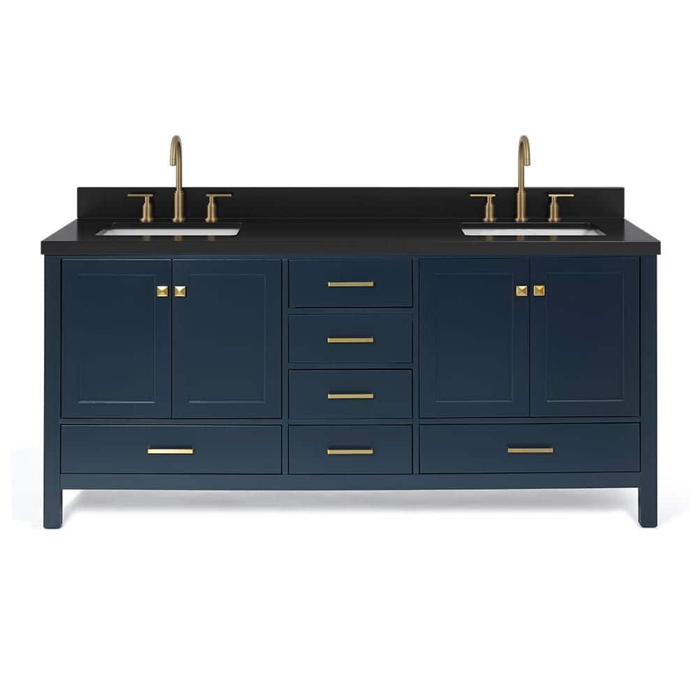 Cambridge 72 in. Double Sink Freestanding Bathroom Vanity in Midnight Blue with Carbon Black Quartz Top price history on PriceWatchPro