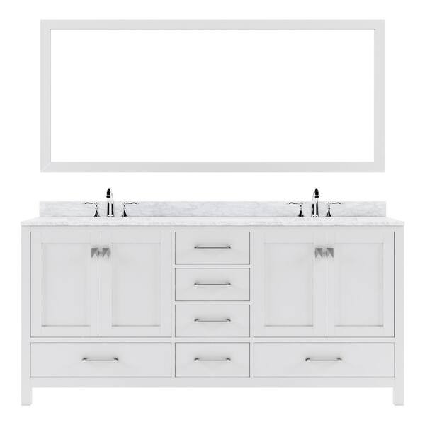 Virtu USA Caroline Avenue 72 in. W x 22 in. D x 34 in. H Double Sink Bath Vanity in White with Marble Top and Mirror