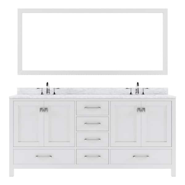 Virtu USA Caroline Avenue 72 in. W x 22 in. D x 34 in. H Double Sink Bath Vanity in White with Marble Top and Mirror