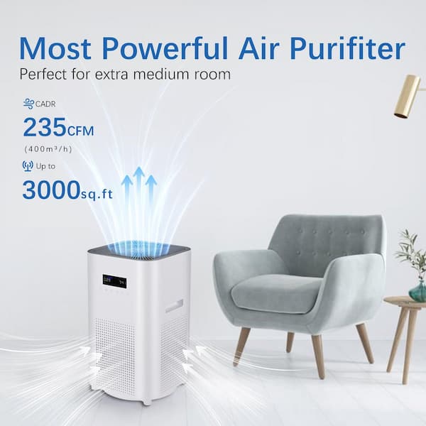 3000 sq. ft. H13 HEPA-True Personal Room Air Purifier in White, with 12H Timer, 5-Fan Modes, Sleep Mode and Remote