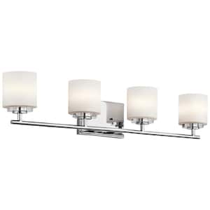 Ohara 31 in. 4-Light Chrome Halogen Transitional Bathroom Vanity Light with Satin Etched Cased Opal Glass