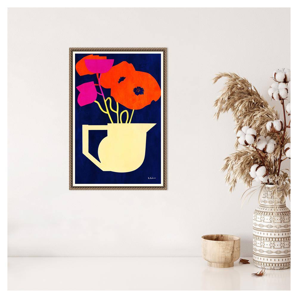 Bright and Sunny Poppies Abstract Canvas Print with Bronze Frame