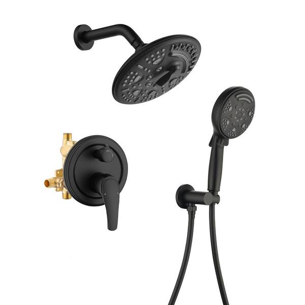 Rainfull Single Handle 6-Spray 8 in. Shower Faucet 1.8 GPM Kit with Pressure Balance Valve in Matte Black