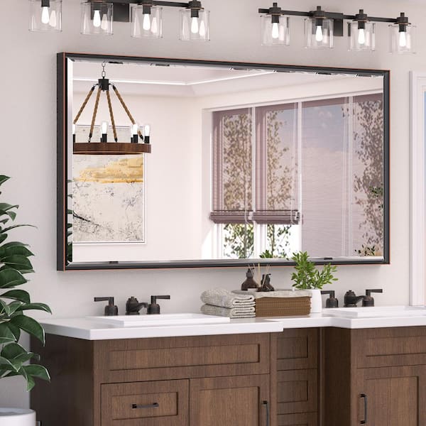 60 in. W x 36 in. H Rectangular Framed Beveled Edge Wall Bathroom Vanity Mirror in Oil Rubbed Bronze
