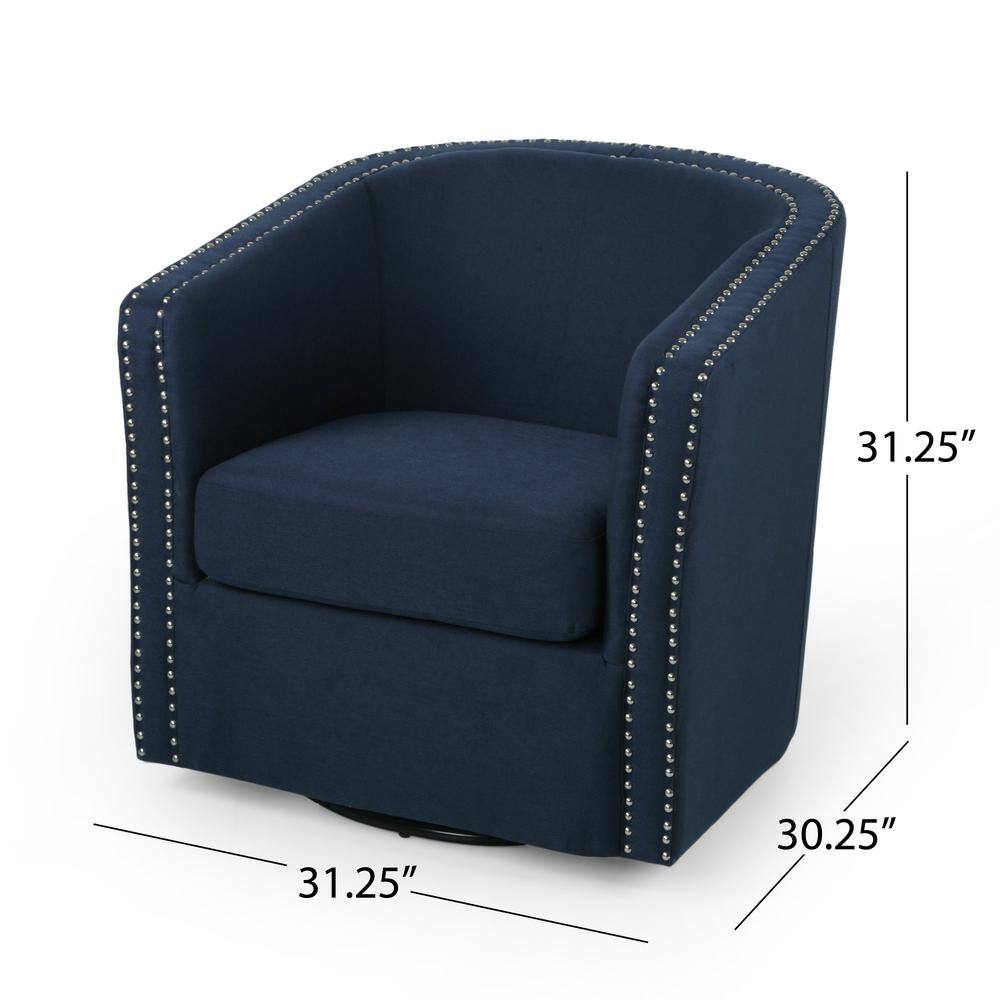 Maya Handcrafted Blue Fabric Swivel Club Chair with Metal Frame