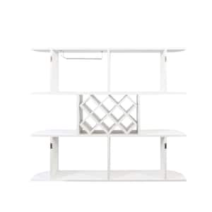 Multifunctional White 3 Tier Wood Decorative 47.24 in. Wall Mounted Storage Shelf with Wine Glass Holder
