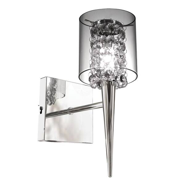 BAZZ Glam Series 1-Light Chrome Wall Fixture with a Clear Round Glass Shade