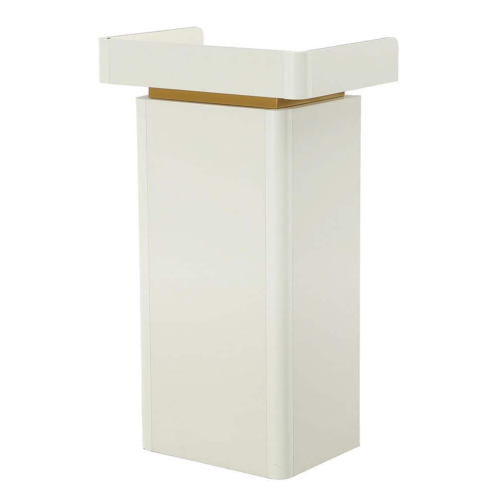 26.77 in. White Wood Computer Desk with Storage Shelves, Compact Reception Desk, Counter Table for Salon, Lobby, Hotel