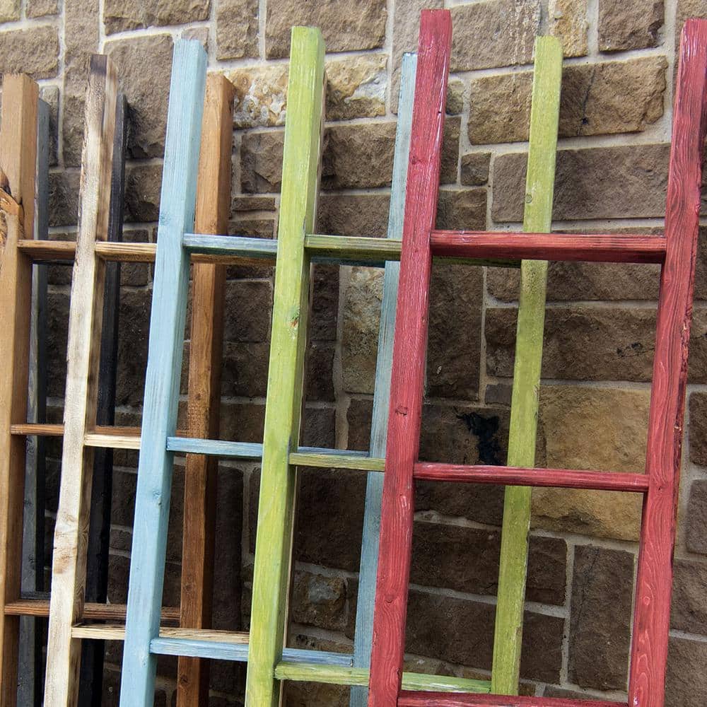 Salvage Red Rustic Wooden Decorative Ladder, 48" Height