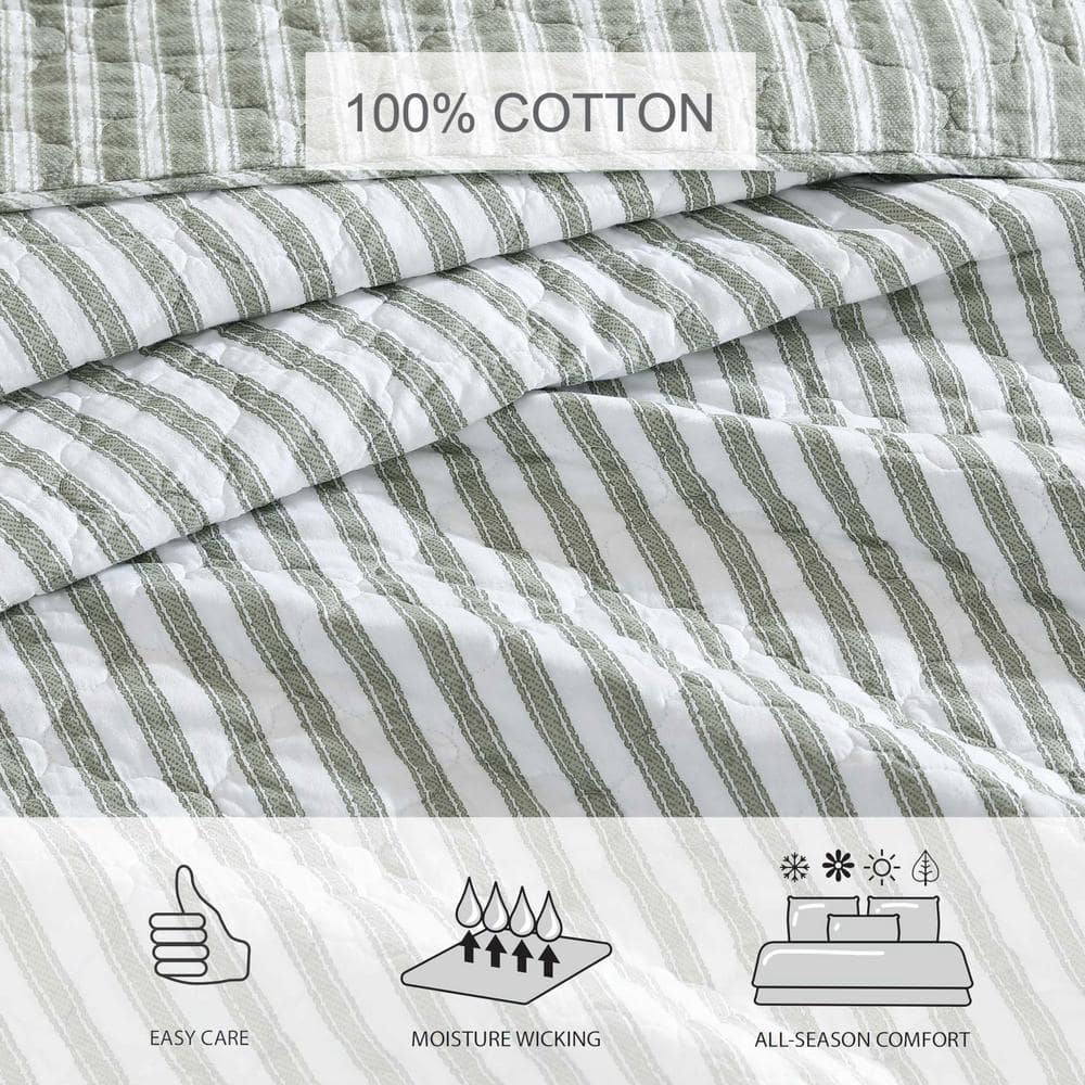 Ivory and Sage Reversible Cotton King Quilt Set