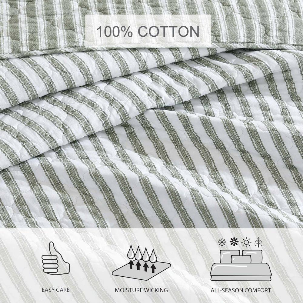 Ivory and Sage Reversible Cotton King Quilt Set
