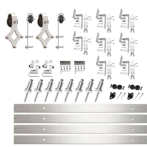 HOMACER 10 ft./120 in. Brushed Nickel Double Track Bypass Z-Shape Sliding Barn Door Hardware Kit - Diamond Design Roller