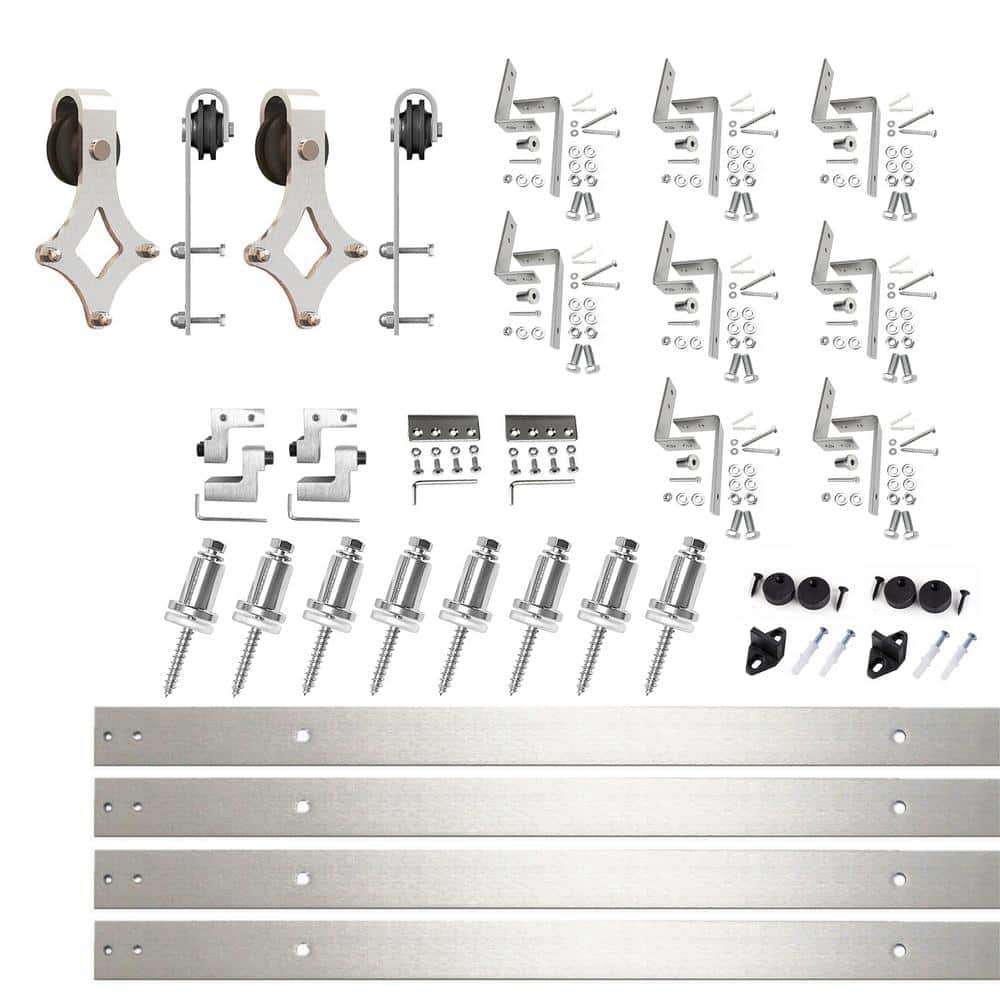 11 ft./132 in. Brushed Nickel Double Track Bypass Z-Shape Sliding Barn Door Hardware Kit - Diamond Design Roller price history on PriceWatchPro