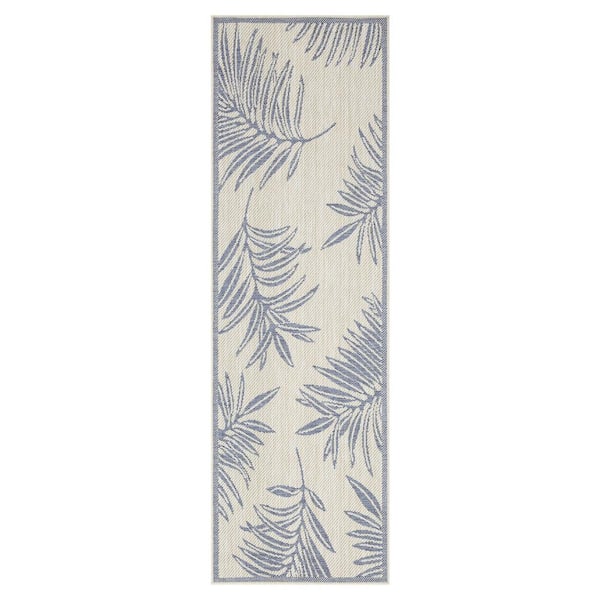 PLAYA RUG Liana Ivory and Blue 2 ft. x 8 ft. Indoor/Outdoor Area Rug