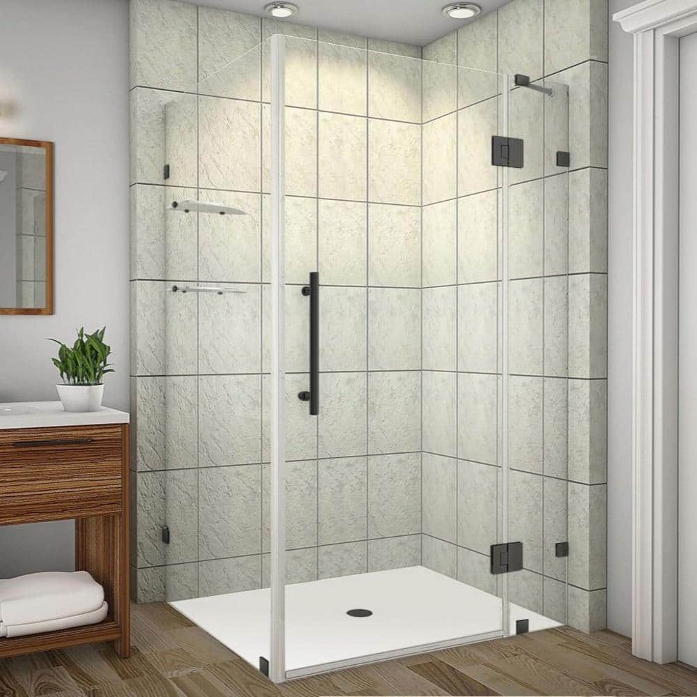 Avalux GS 43 in. x 38 in. x 72 in. Rectangular Pivot Frameless Corner Shower Enclosure in Matte Black with Clear Glass price history on PriceWatchPro