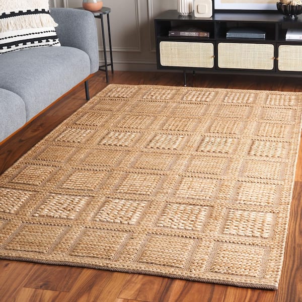 Natural Fiber 6 ft. x 9 ft. Natural/Brown Geometric Tile Area Rug