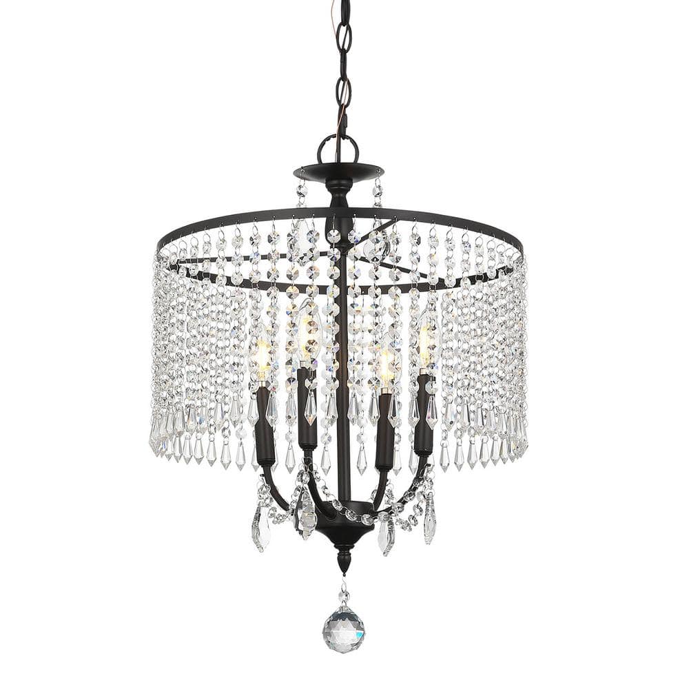 TYCOLIT 4Light Black Dimmable Crystal Chandelier with Clear Crystals