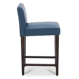 Pallas 24 in. Blue High Back Wood Counter Stool with Faux Leather Seat (Set of 2)