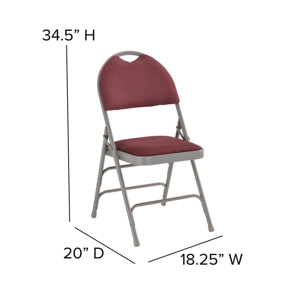 Burgundy Fabric High Back Armless Metal Folding Chair