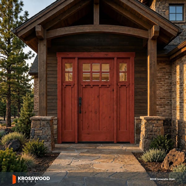 64 in. x 80 in. Knotty Alder Right-Hand/Inswing 6 Lite Beveled Clear Glass Amaretto Stain Wood Prehung Front Door DSL DS
