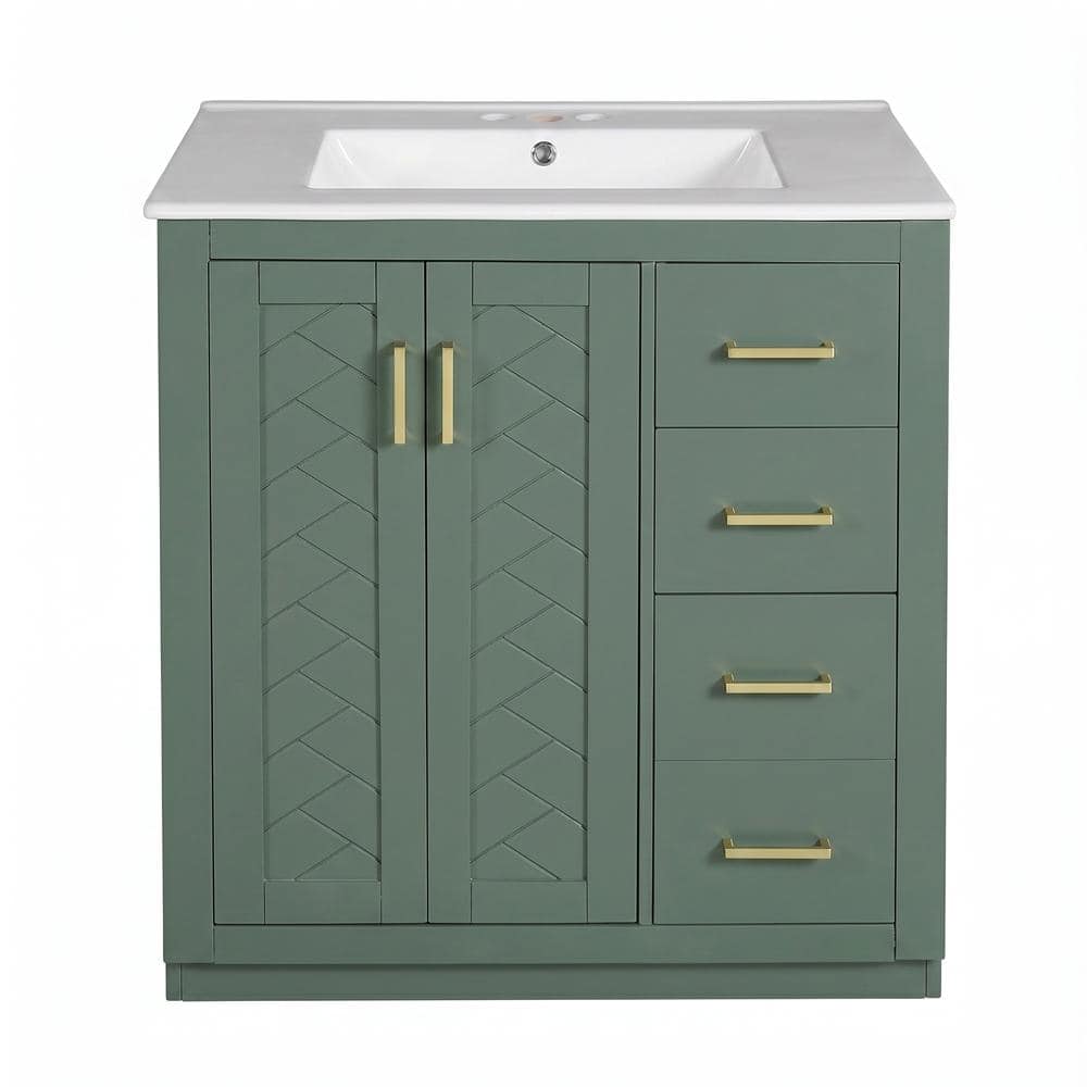30 in. W x 18 in. D x 34 in. H Freestanding Bath Vanity in Green with White Ceramic Top price history on PriceWatchPro