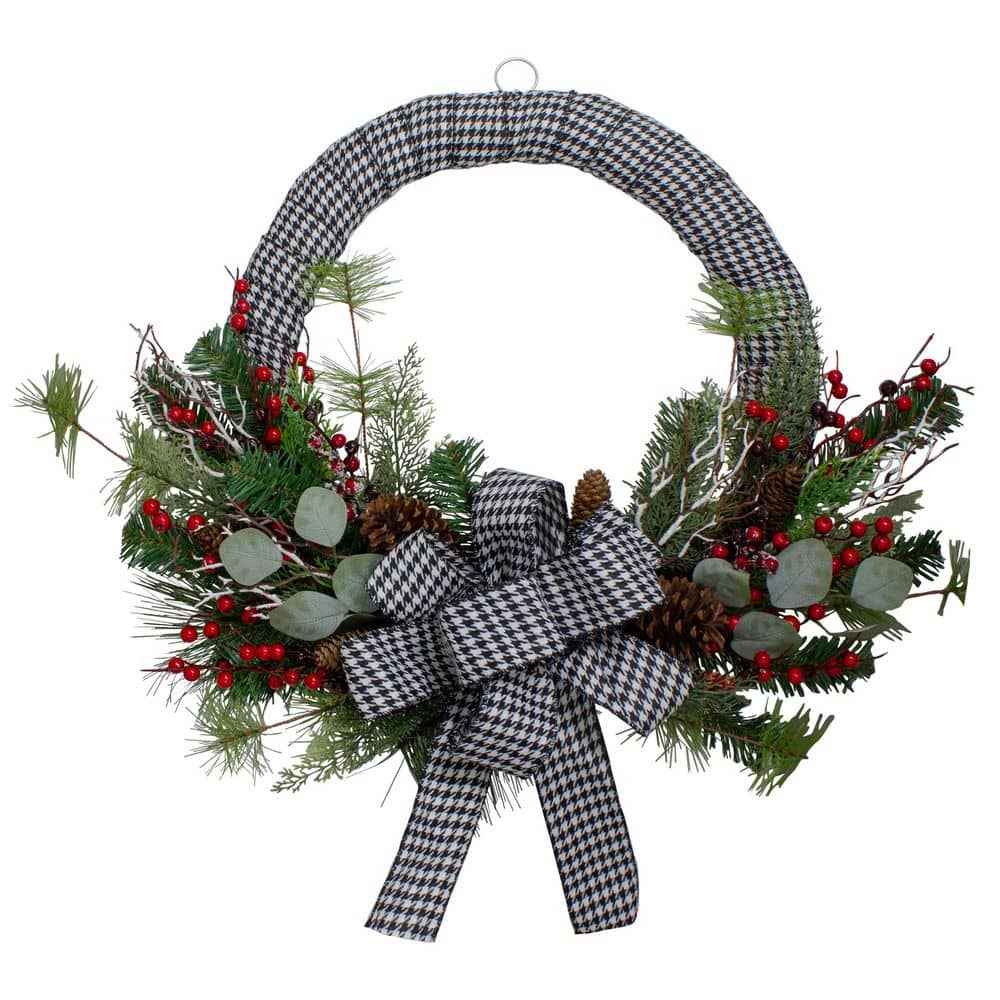 24-Inch Unlit Black and White Houndstooth and Berry Artificial Christmas Wreath price history on PriceWatchPro
