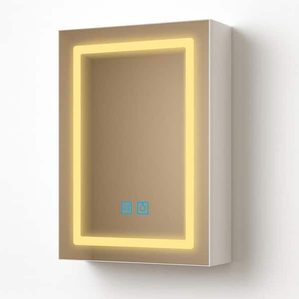 19.7 in. W x 27.6 in. H Rectangular Bathroom White Medicine Cabinet with Mirror Doors, Storage Shelf, Surface Mount