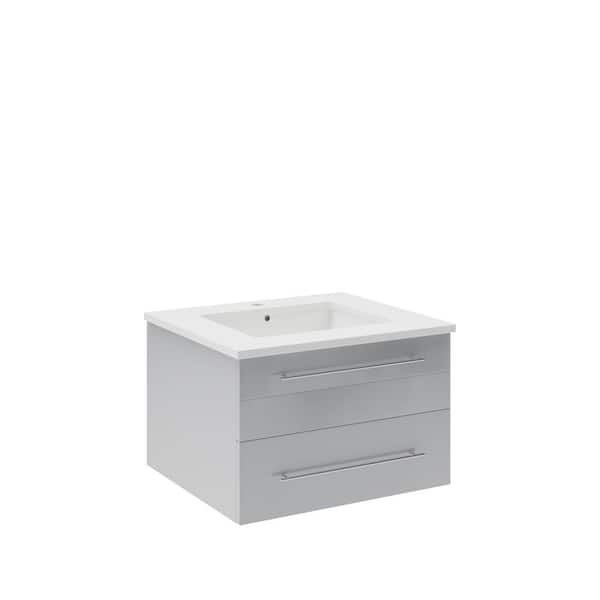 Fresca Lucera 24 in. Single Sink Wall Mount Floating Gray Bath Vanity with White Quartz Top and Undermount Ceramic Sink