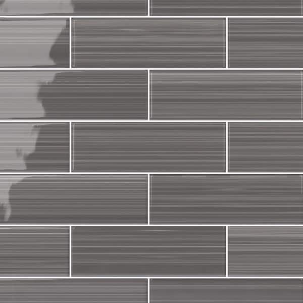 Bodesi Hand Painted Rectangular 4 in. x 12 in. Warm Gray 80 Glass tile (10 sq. ft./per Case)