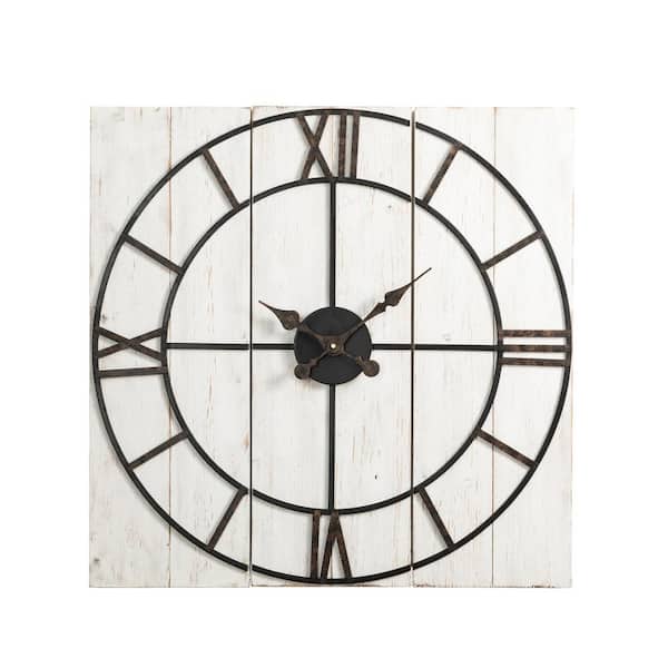 Glitzhome 31.50 in. W Oversized Farmhouse Wooden/Metal Wall Clock