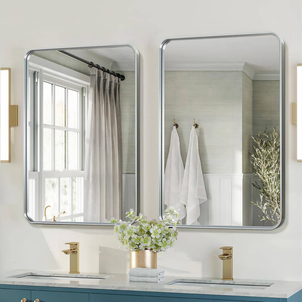 22 in. W x 32 in. H Rectangular Metal Deep Framed Modern SliverWall Bathroom Vanity Mirror 2 PCS price history on PriceWatchPro
