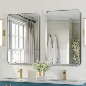 22 in. W x 32 in. H Rectangular Metal Deep Framed Modern SliverWall Bathroom Vanity Mirror 2 PCS
