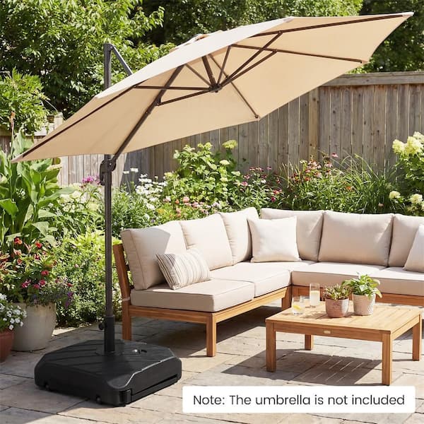 free standing patio umbrella base with wheels Outsunny Heavy-Duty Weighted Table Tray, & Handles and 176lbs Capacity, Black rolling wheels underneath Patio Umbrella Base with 4