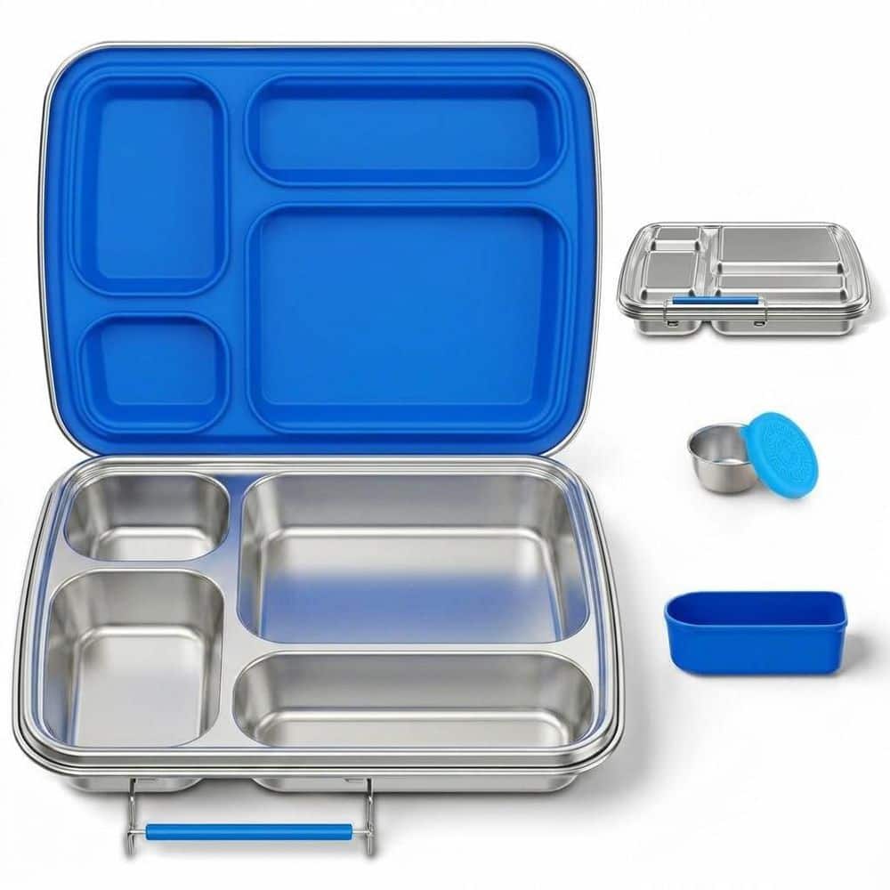 4-Compartment Stainless Steel Kids Bento Lunch Box with Removable Silicone Containers and Lids, 1-Pack price history on PriceWatchPro