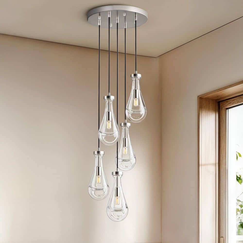 5-Light Nickel Modern Glass Raindrop Chandelier for Living Room, Kitchen Island with no bulbs included price history on PriceWatchPro