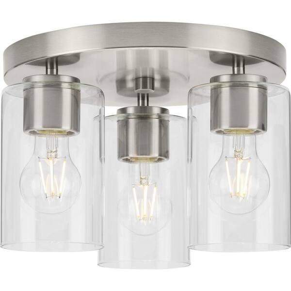 Progress Lighting 3-Light Brushed Nickel Transitional Clear Glass Cylinder Small Hanging Pendant Light