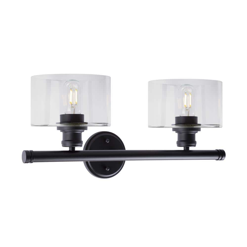 Zane 2-Light Black Bath Vanity Light with Clear Glass